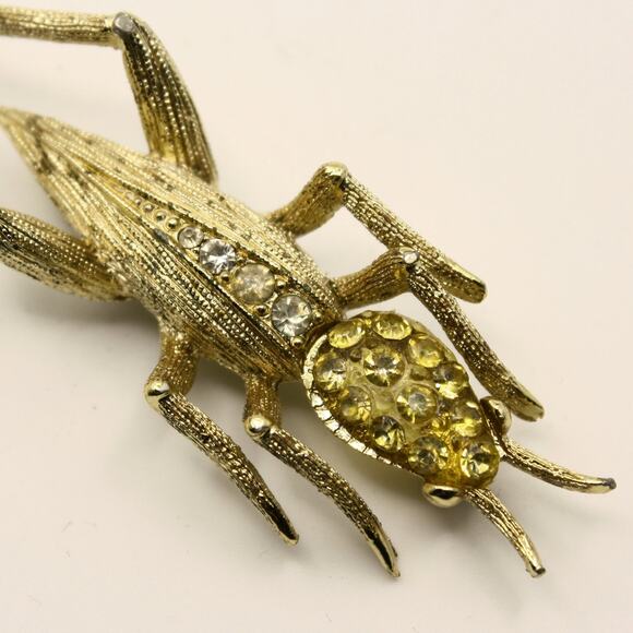 Vintage Grasshopper Brooch w Rhinestones Whimsical Bug Pin 2" Long - Hey Viv - Picture 3 of 7